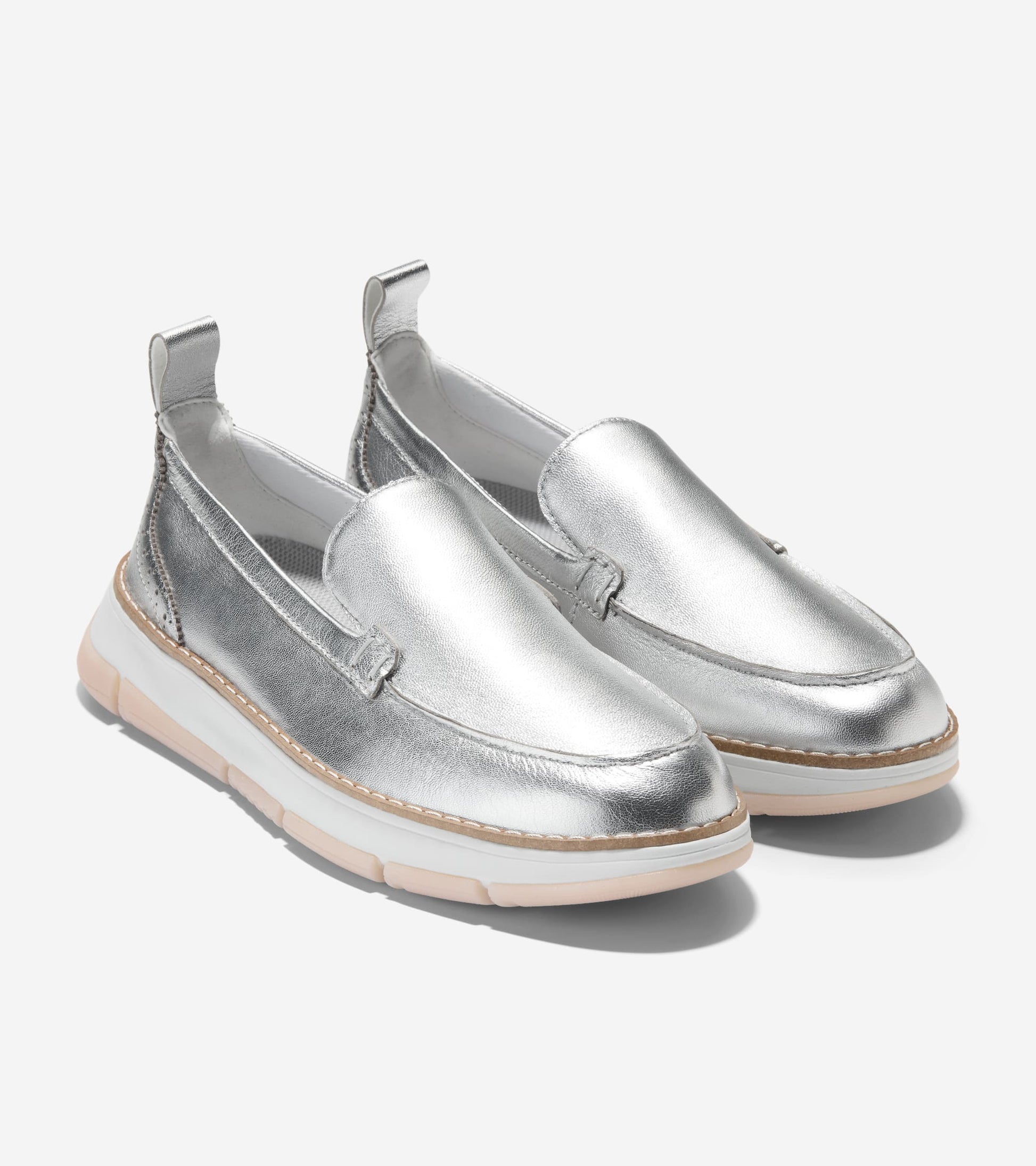 Women's ZERØGRAND Rella Venetian Loafers-Silver Metallic-White