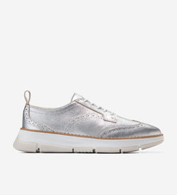 Women's ZERØGRAND Rella Wingtip Oxfords-Silver Metallic-White