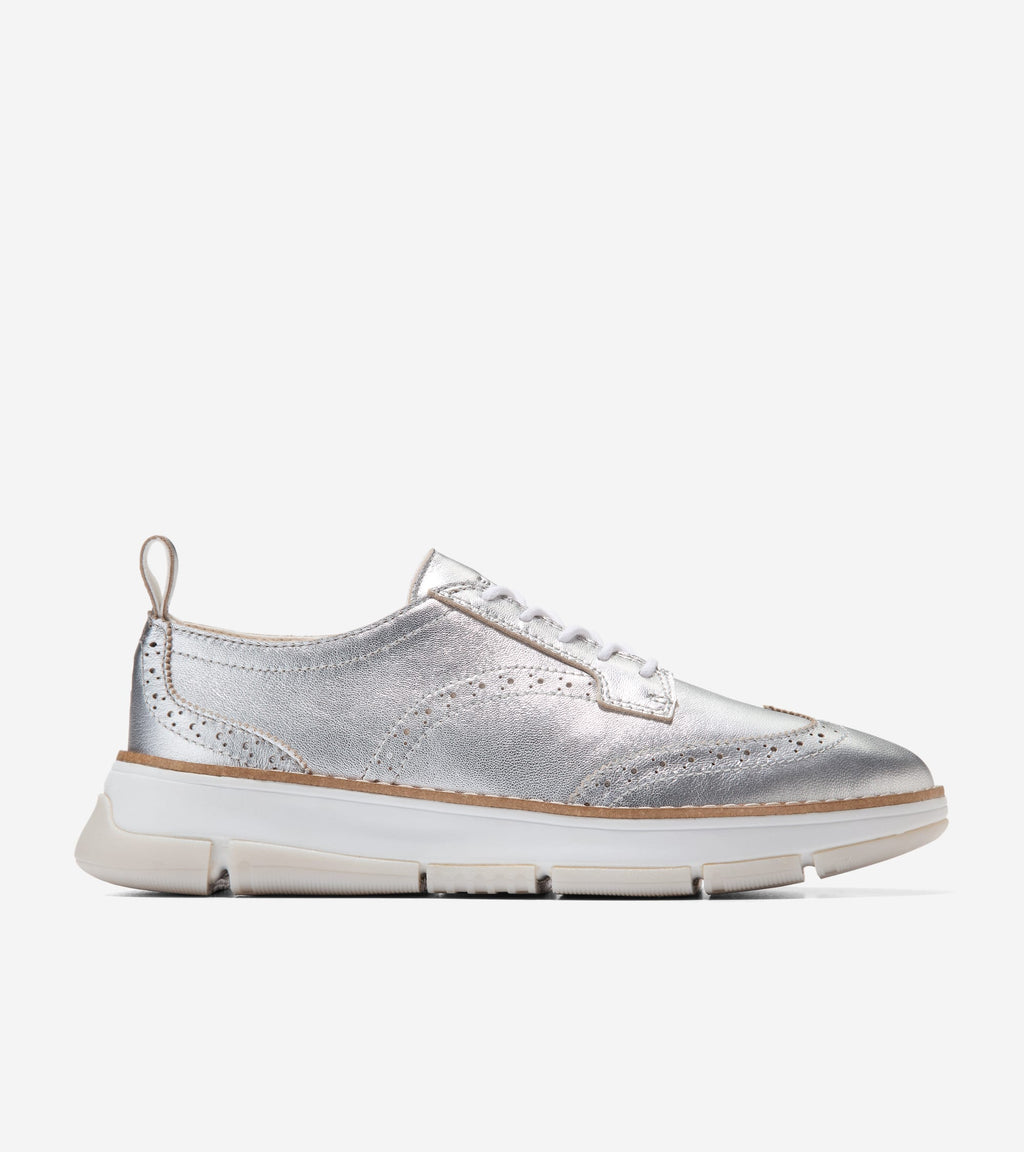 Dress Shoe Cole Haan Women's Zergrand Wingtip Oxford Cole Haan  Zerogrand Revel Wingtip Oxfords Women's Shoes Silver/White B Medium