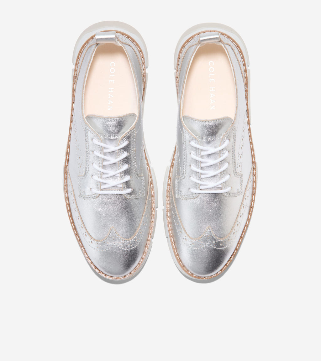 Women's ZERØGRAND Rella Wingtip Oxfords-Silver Metallic-White