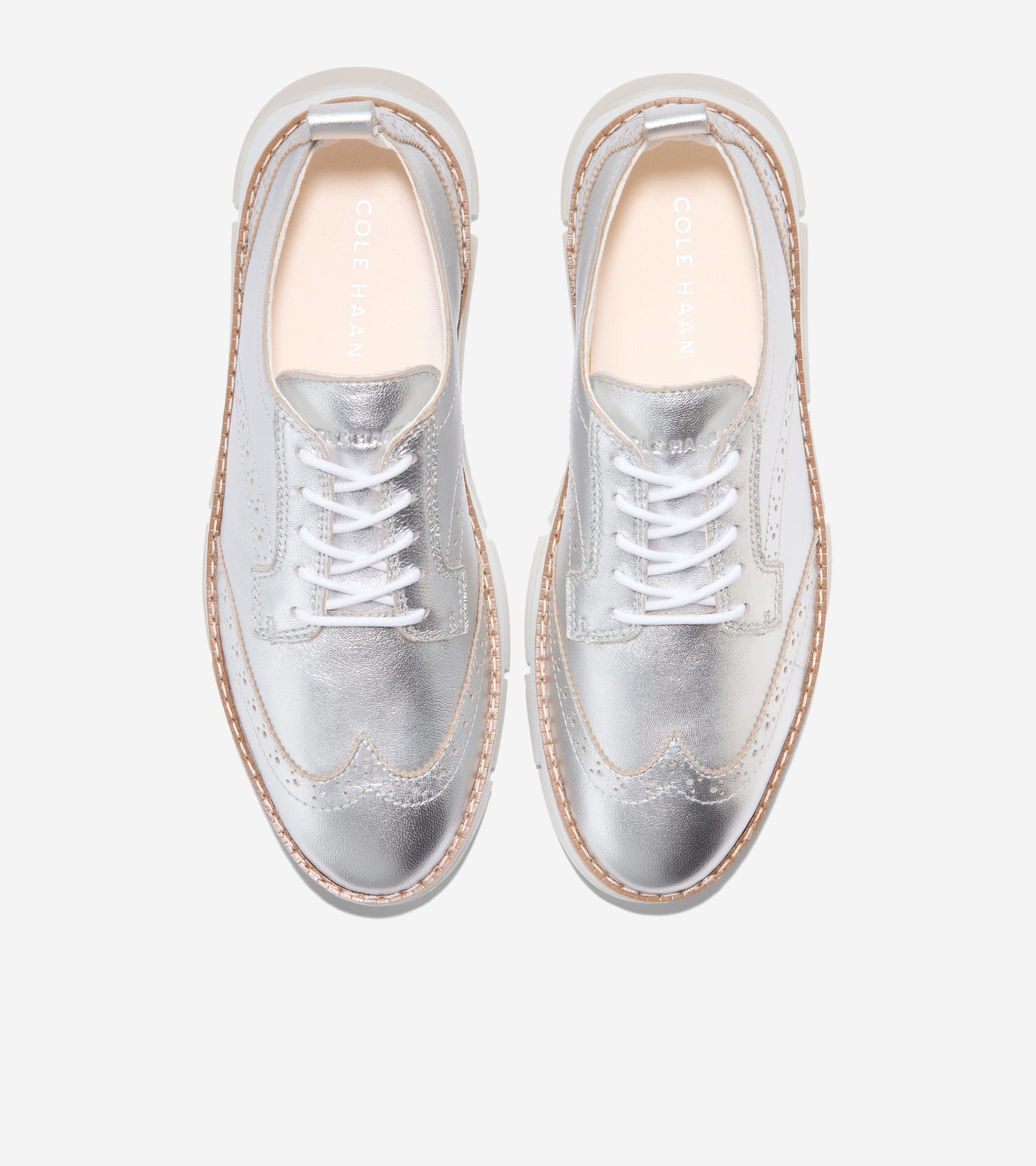 Women's ZERØGRAND Rella Wingtip Oxfords-Silver Metallic-White