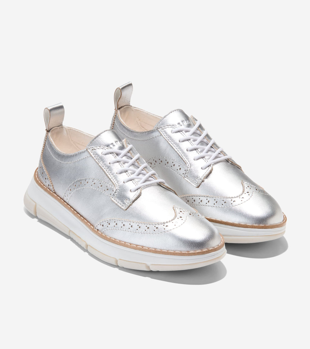 Women's ZERØGRAND Rella Wingtip Oxfords-Silver Metallic-White
