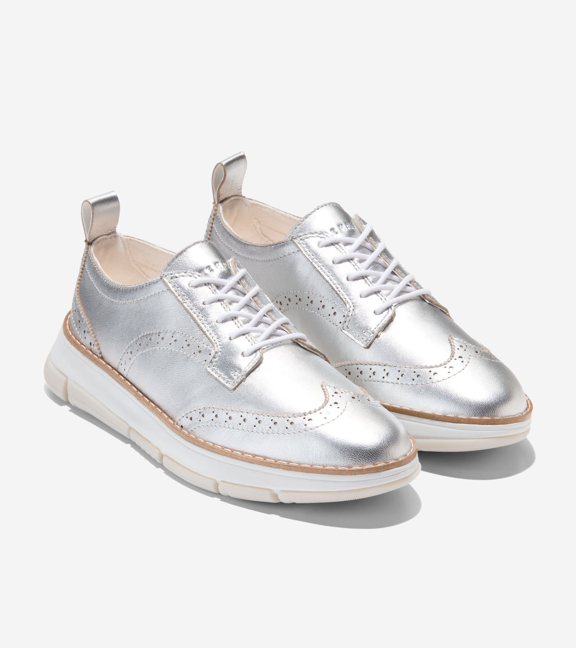 Women's ZERØGRAND Rella Wingtip Oxfords-Silver Metallic-White