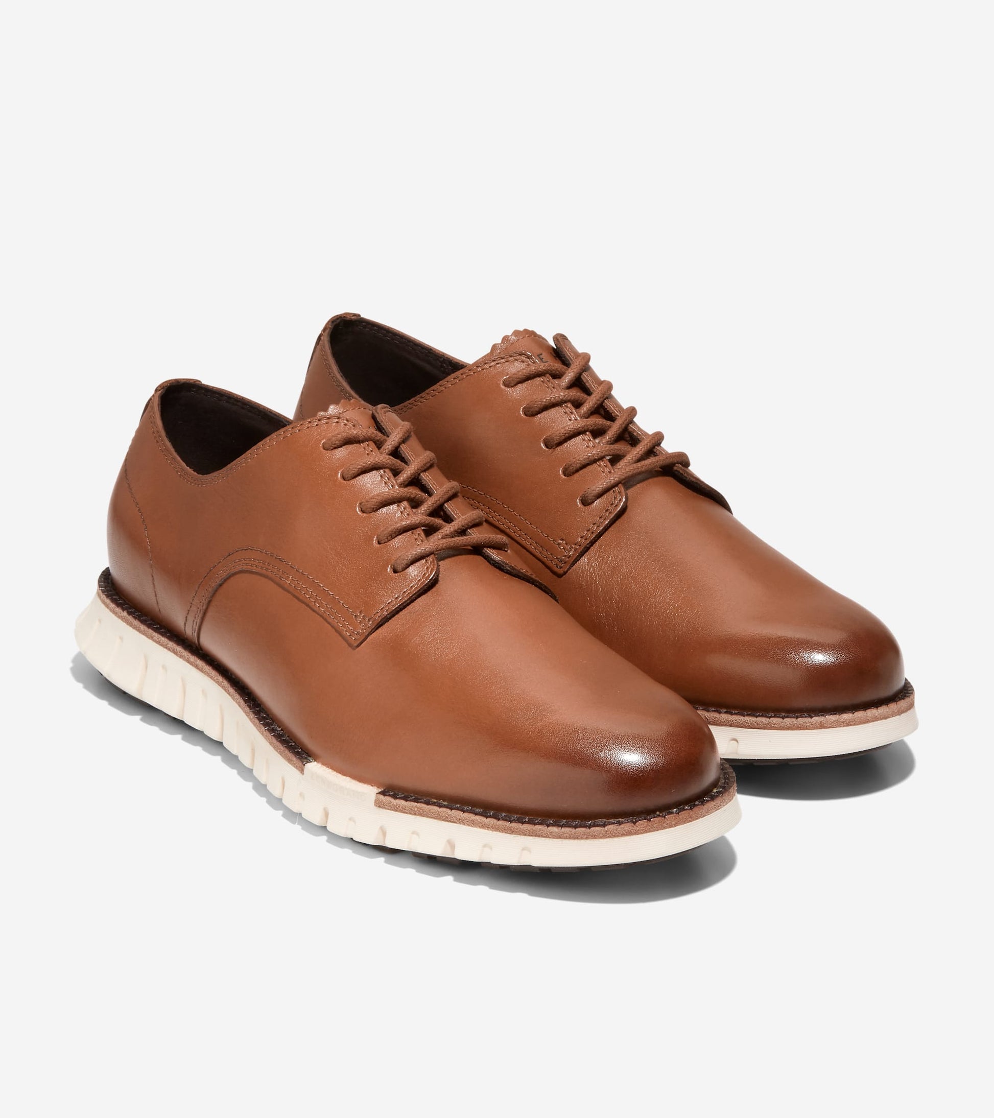 Men's ZERØGRAND Remastered Plain Toe Oxfords-British Tan-Ivory