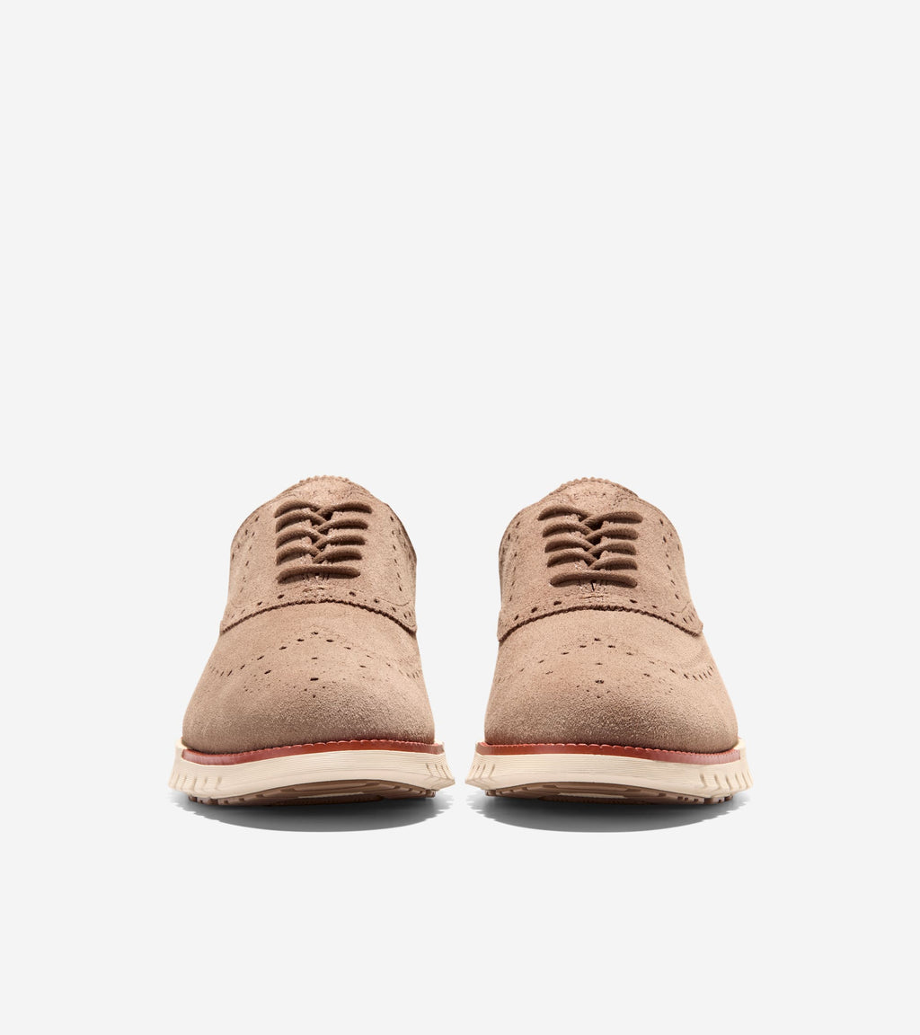 Men's ZERØGRAND Remastered Wingtip Oxfords-Light Whiskey-Redwood-Angora
