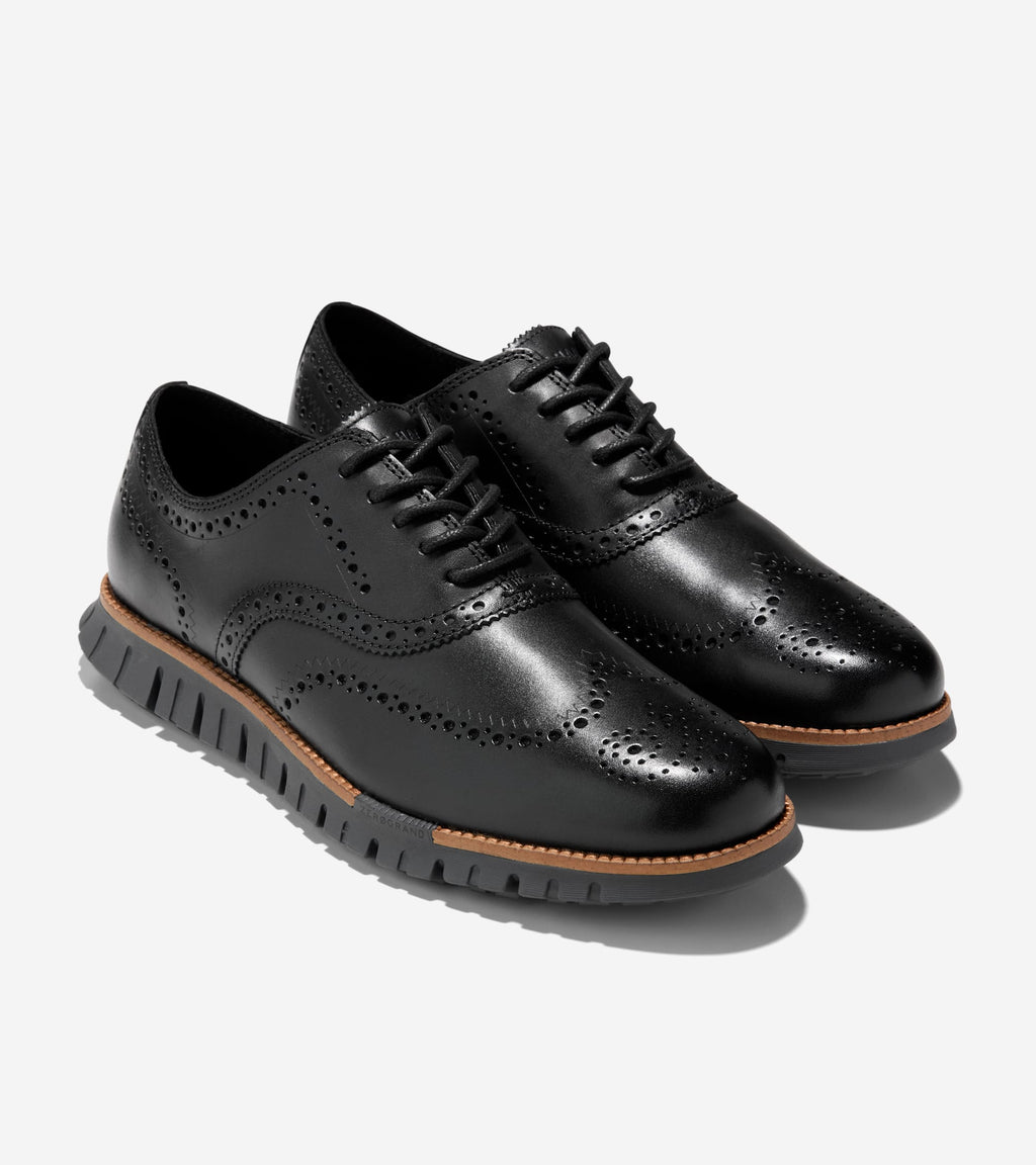 Men's ZERØGRAND Remastered Wingtip Oxfords-Black-Dark Natural