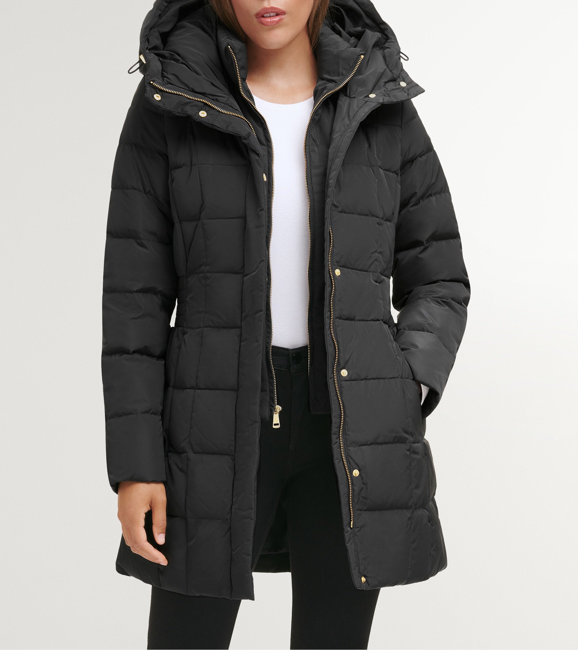 本日だけ値下げ！　 COLE HAAN フード付き ブラックダウンジャケット タフタ ダウン コート フード付き womens. 0.0 | COLE_HAAN