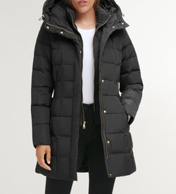 Women's 32" Signature Hooded Taffeta Down Coat-Black