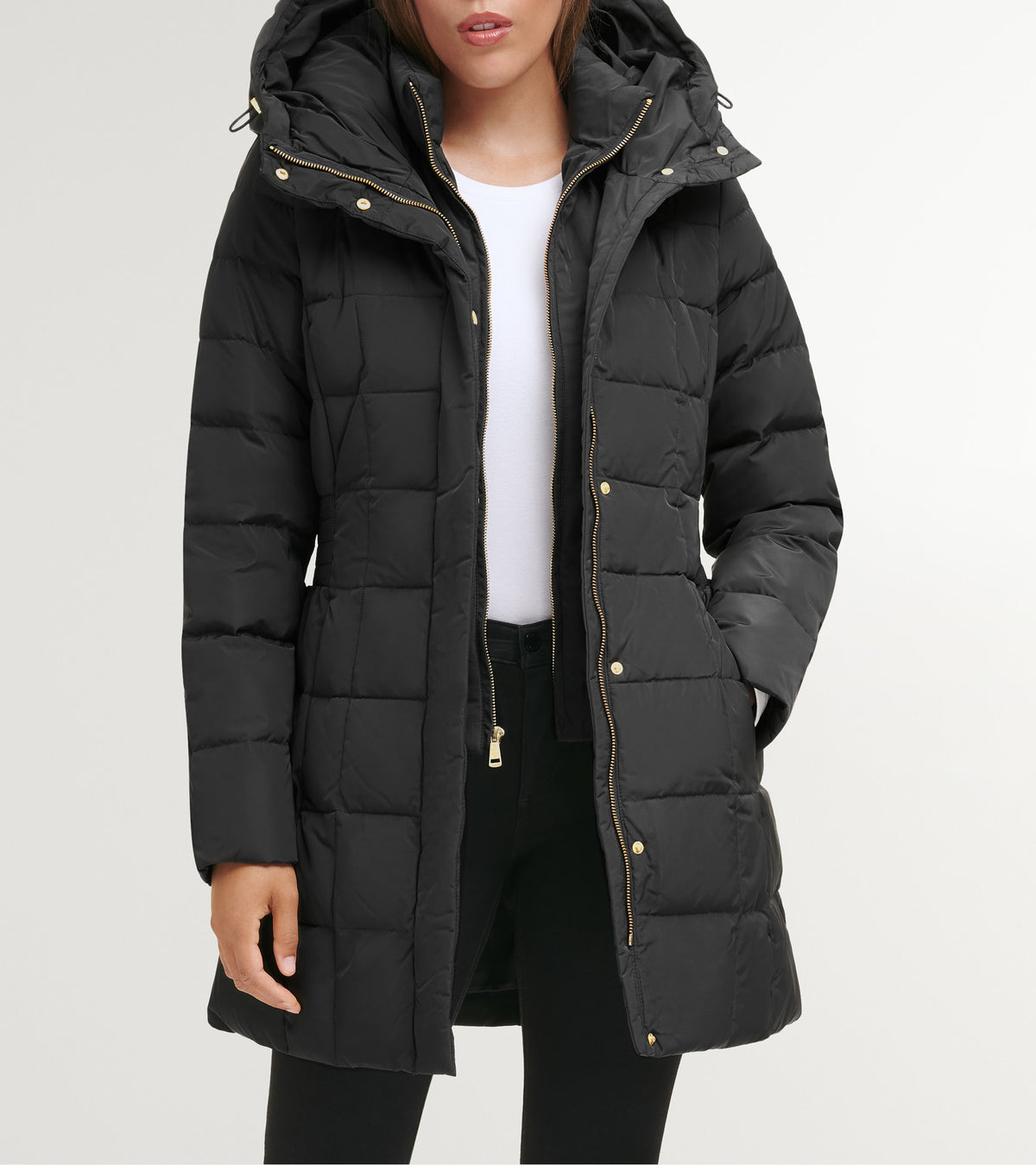 Women's 32" Signature Hooded Taffeta Down Coat-Black