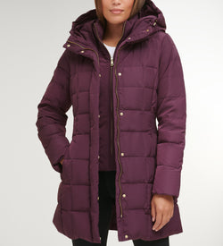 Women's 32" Signature Hooded Taffeta Down Coat-Merlot