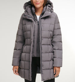 Women's 32" Signature Hooded Taffeta Down Coat-Carbon