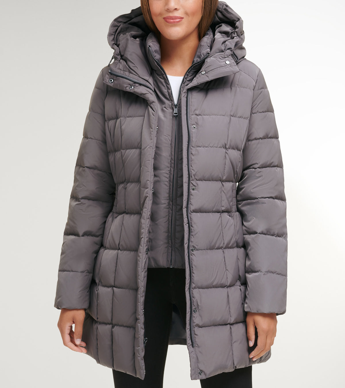 Women's 32" Signature Hooded Taffeta Down Coat-Carbon
