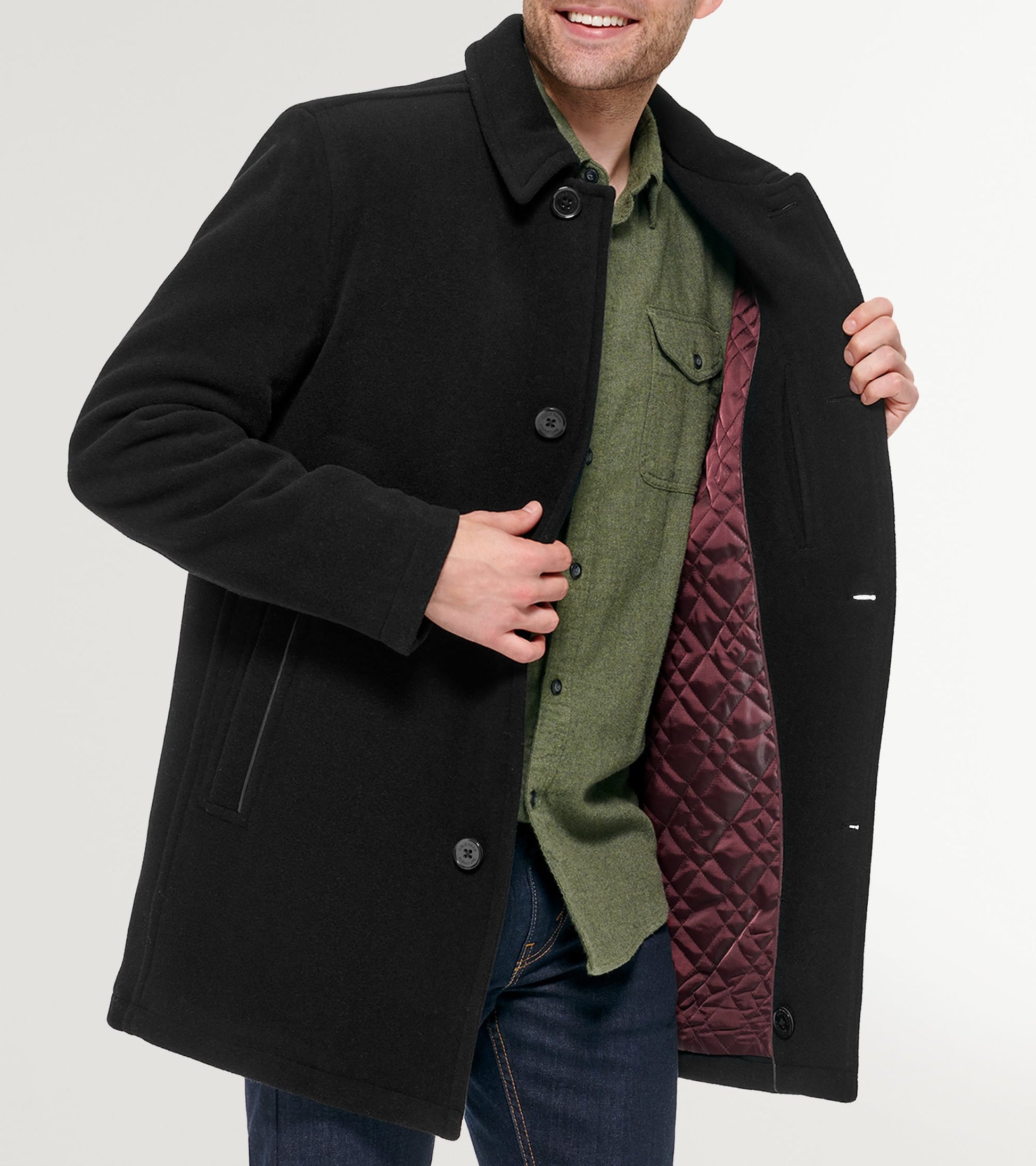 Men's Wool-Blend Car Coat-Black