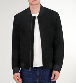 Men's Zip-up Suede Jacket-Black