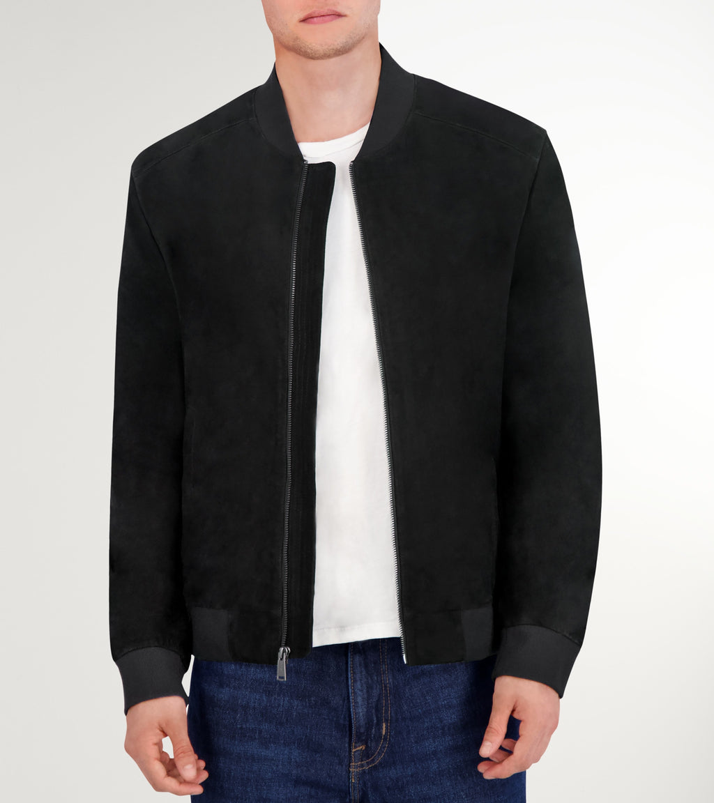 Men's Zip-up Suede Jacket-Black