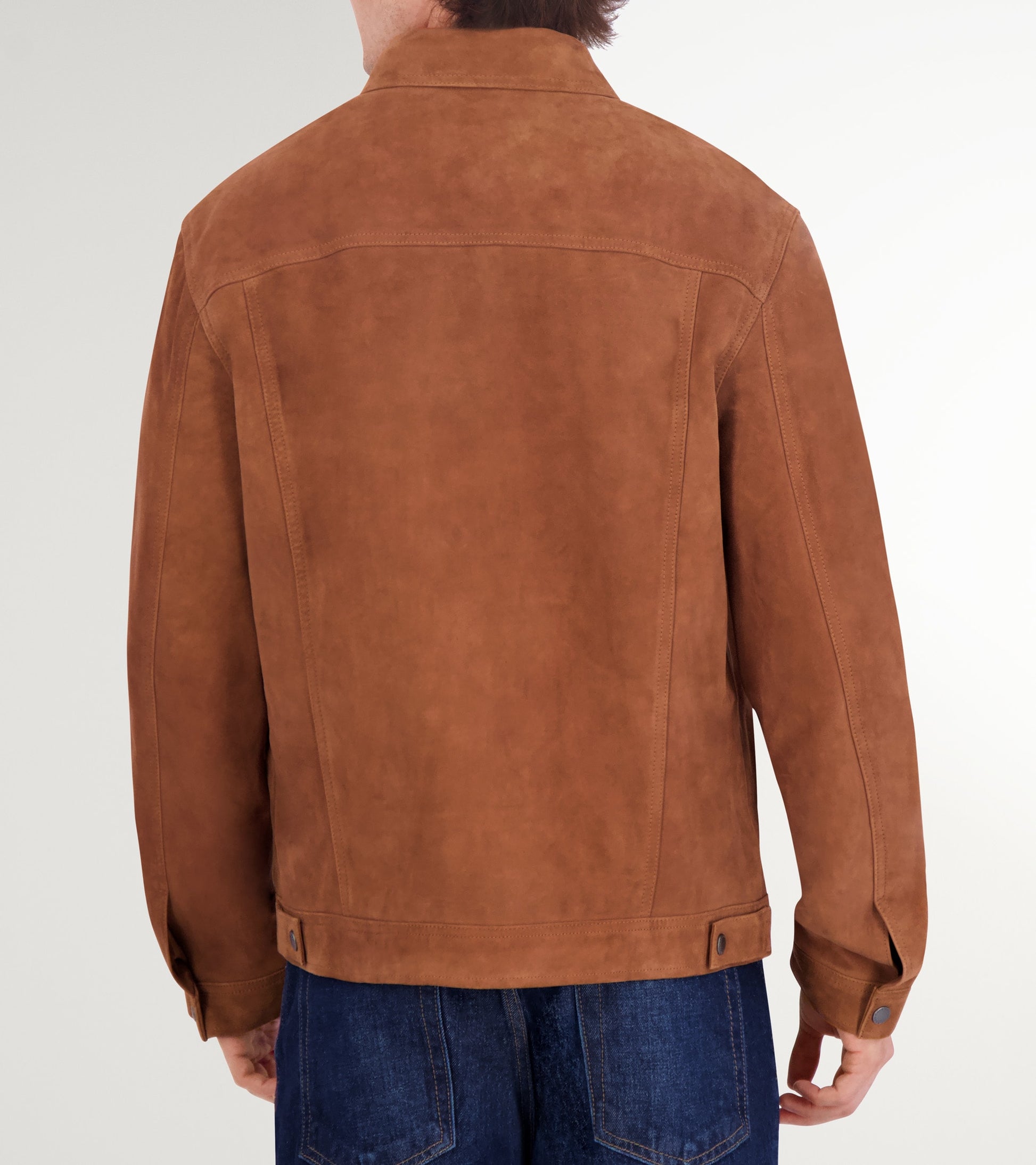 Men's Suede Trucker Jacket-Cognac