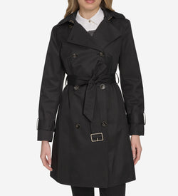 Women's Hooded Trench Coat-Black