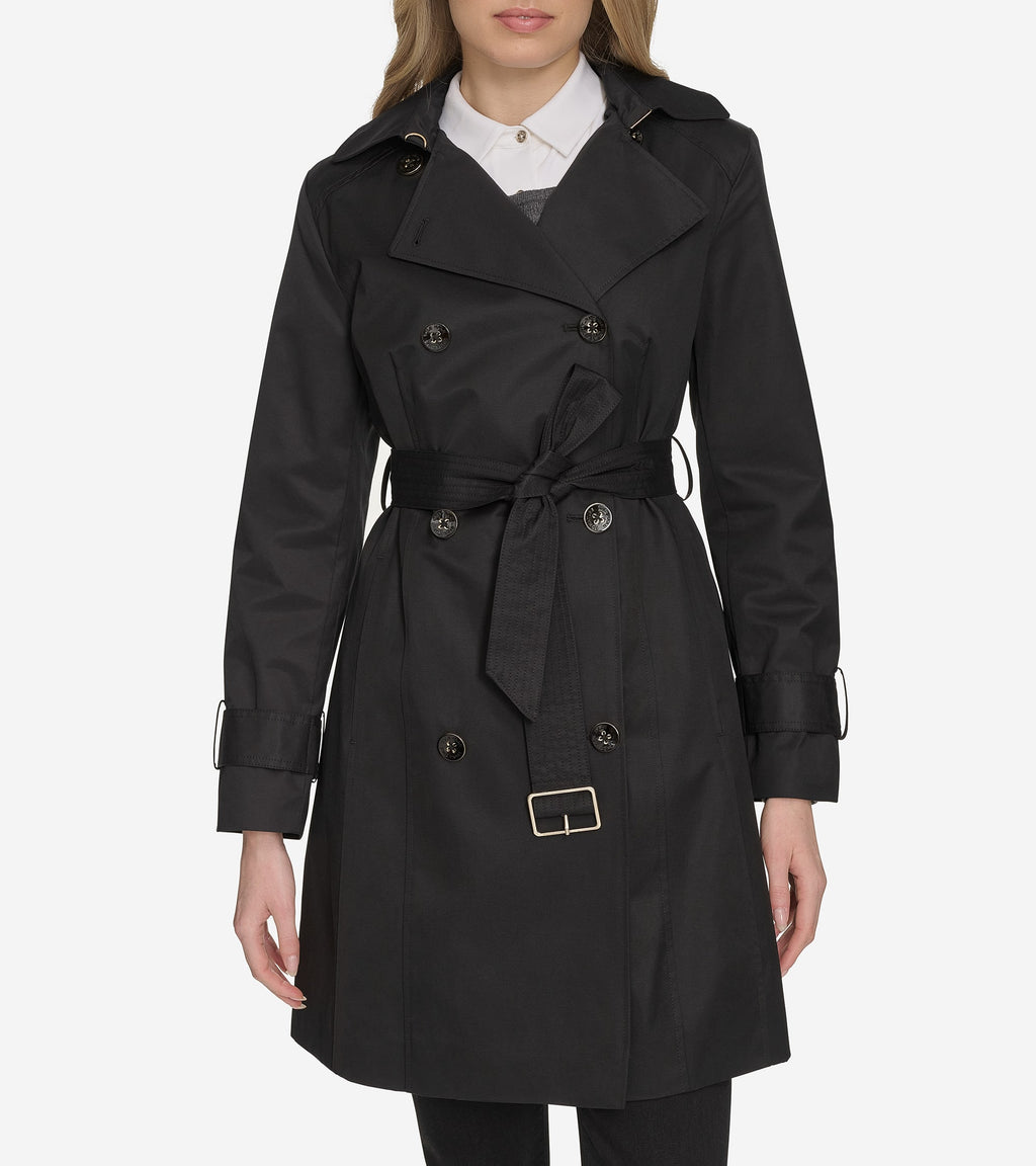 Women's Hooded Trench Coat-Black