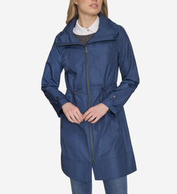 Women's Packable Rain Jacket-Coastal Blue