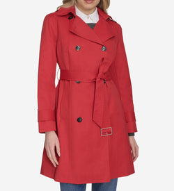 Women's Hooded Trench Coat-Red