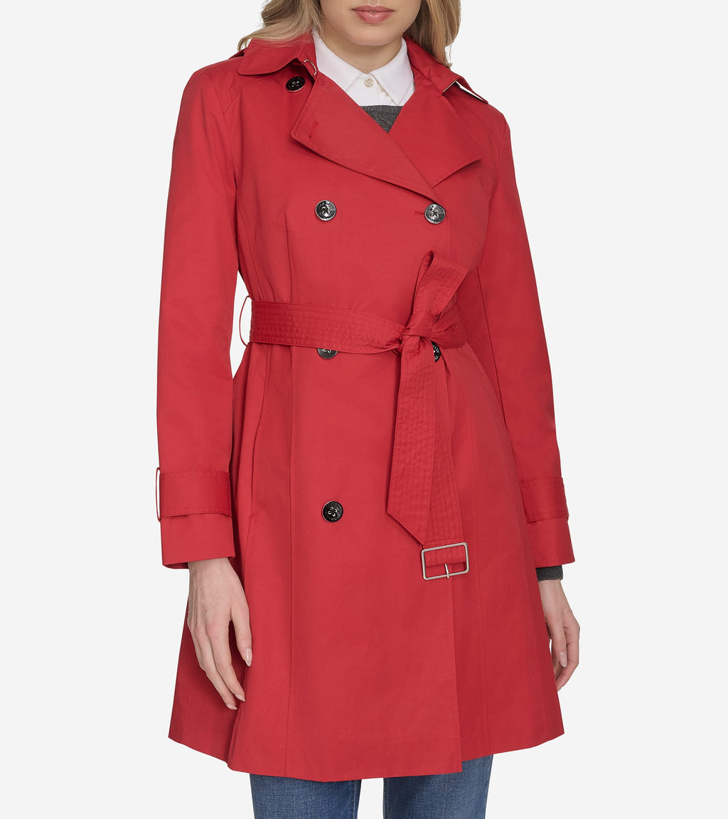 Women's Hooded Trench Coat-Red