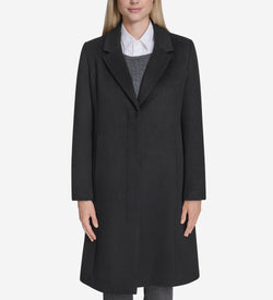 Women's Knotch Lapel Wool Coat-Black