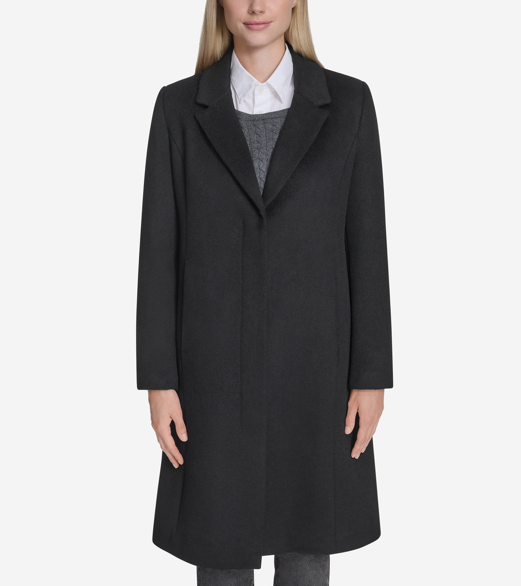 Women's Knotch Lapel Wool Coat-Black
