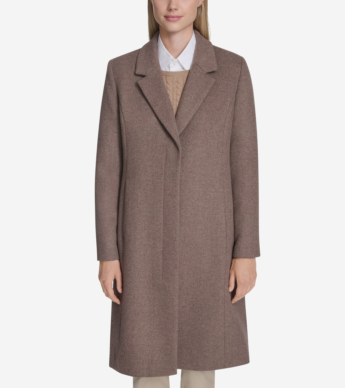Women's Knotch Lapel Wool Coat-Portobello
