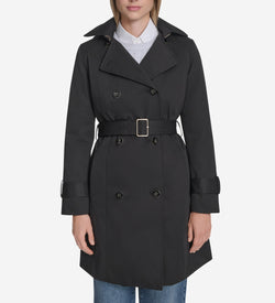 Women's Insulated Twill Trench Coat-Black