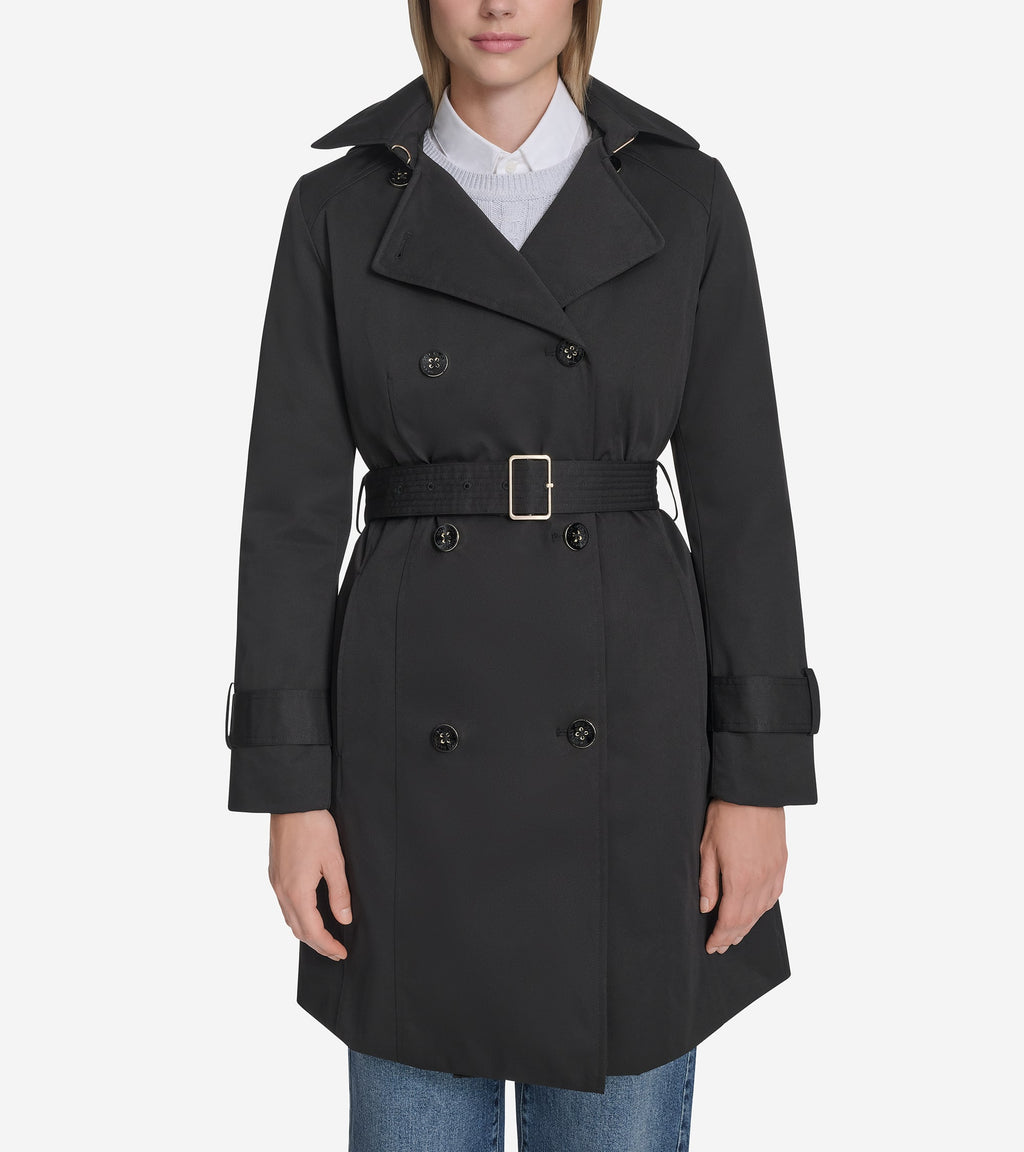 Women's Insulated Twill Trench Coat-Black