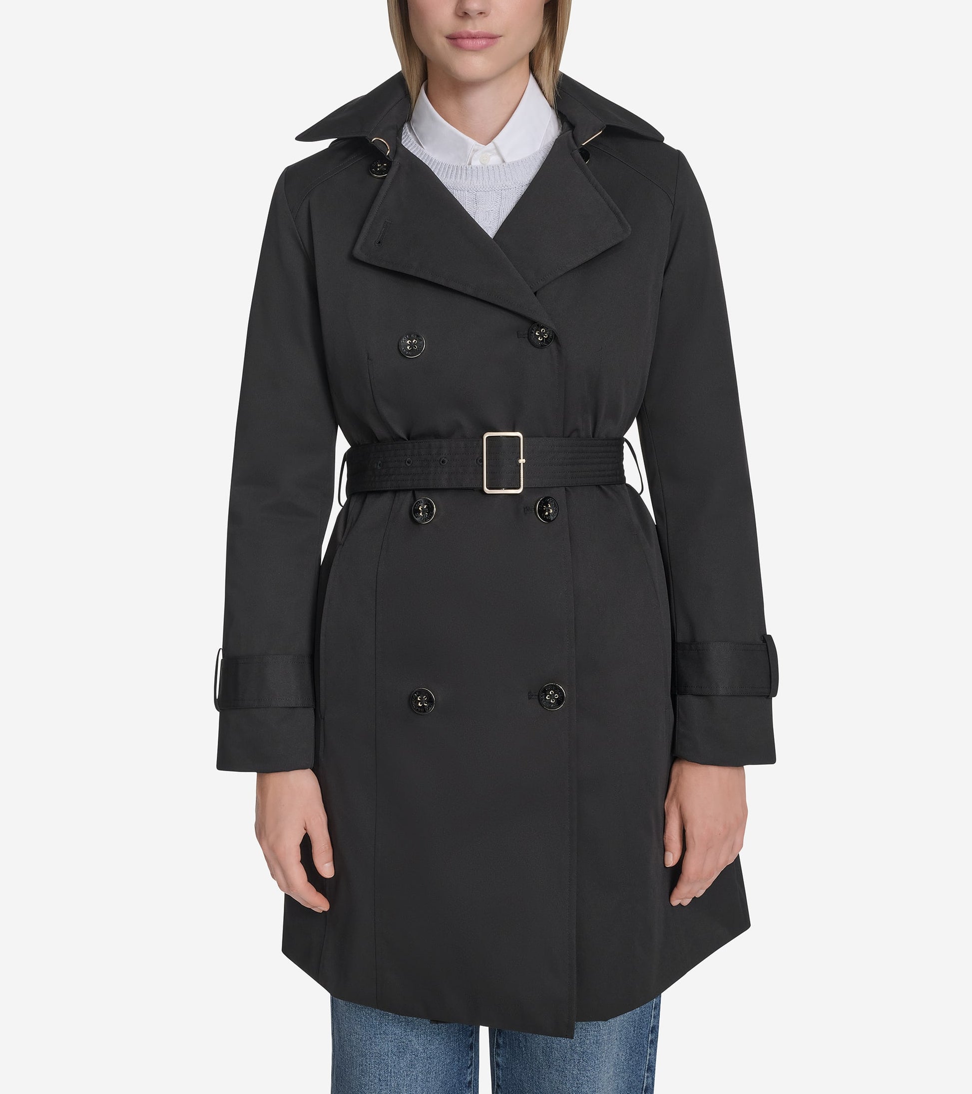 Women's Insulated Twill Trench Coat-Black