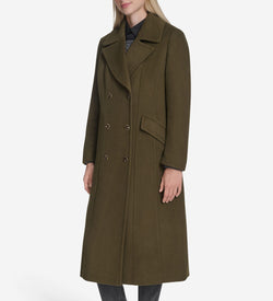 Women's Serge Twill Wool Coat-Green