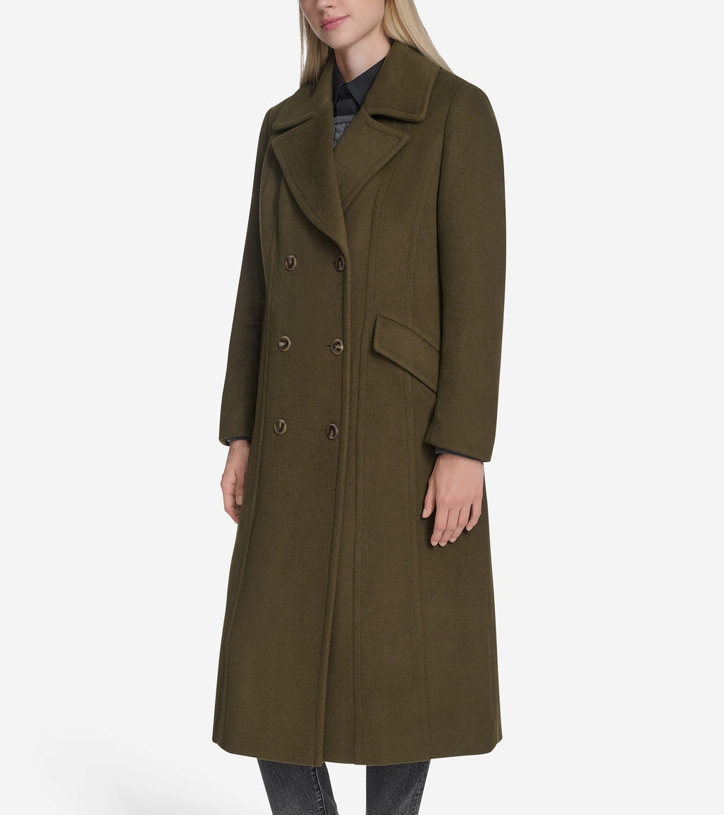 Women's Serge Twill Wool Coat-Green