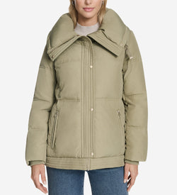 Women's Twill Nylon Down Jacket with Trapunto Stitch Details-Sage