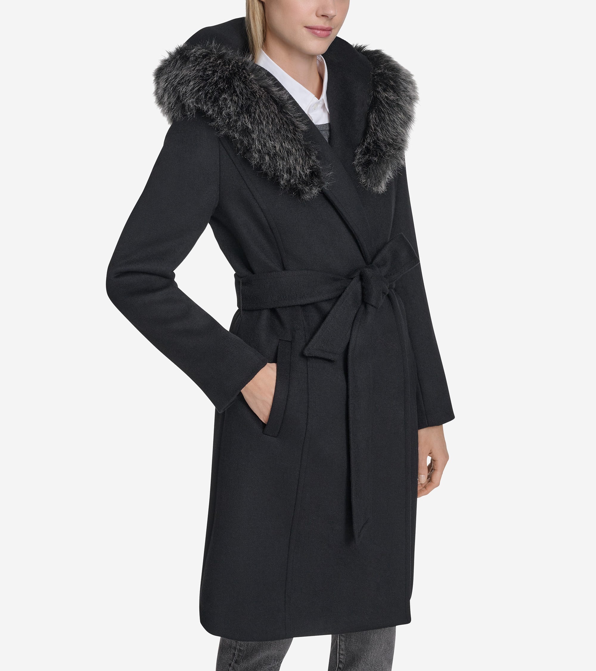 Women's Wool Wrap Coat in Black | Cole Haan