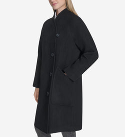Women's Chevron Wool Coat-Black