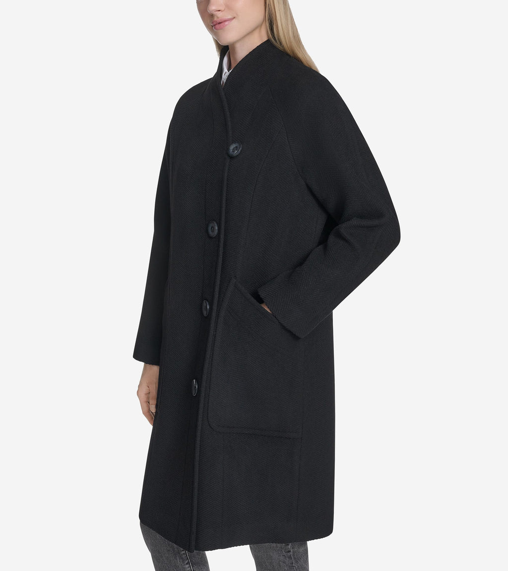 Women's Chevron Wool Coat-Black