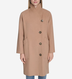 Women's Chevron Wool Coat-Camel