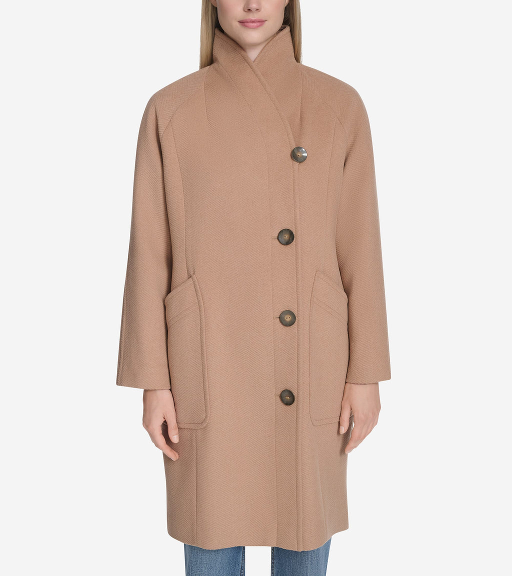 Women's Chevron Wool Coat-Camel