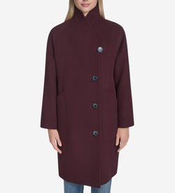 Women's Chevron Wool Coat-Burgundy