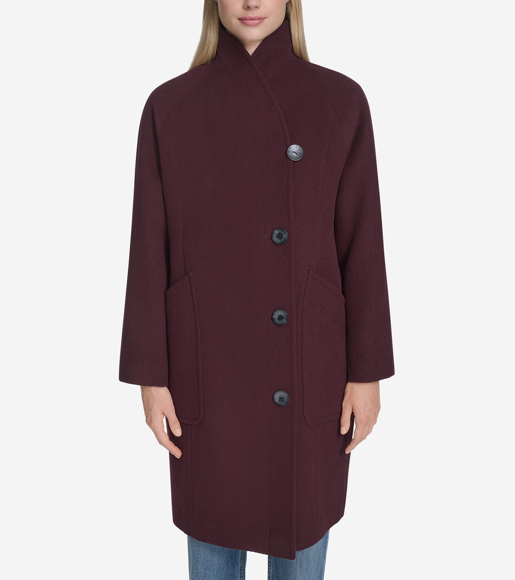 Women's Chevron Wool Coat-Burgundy