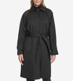 Women's Twill Trench Coat-Black