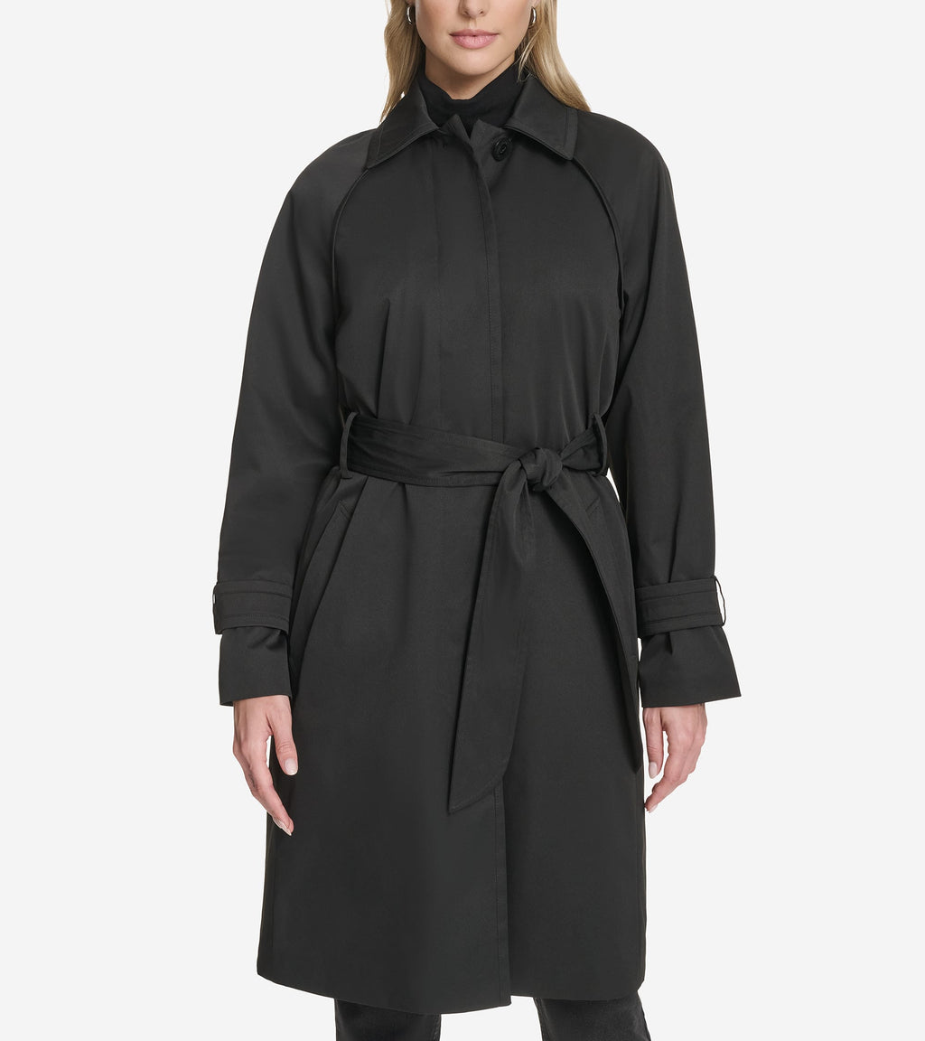 Women's Twill Trench Coat-Black