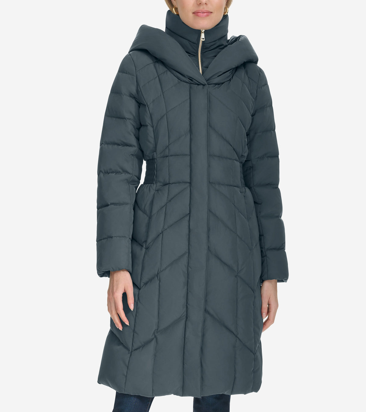 Women's Taffeta Down Coat with Elasticaded Waist Inserts-Graphite