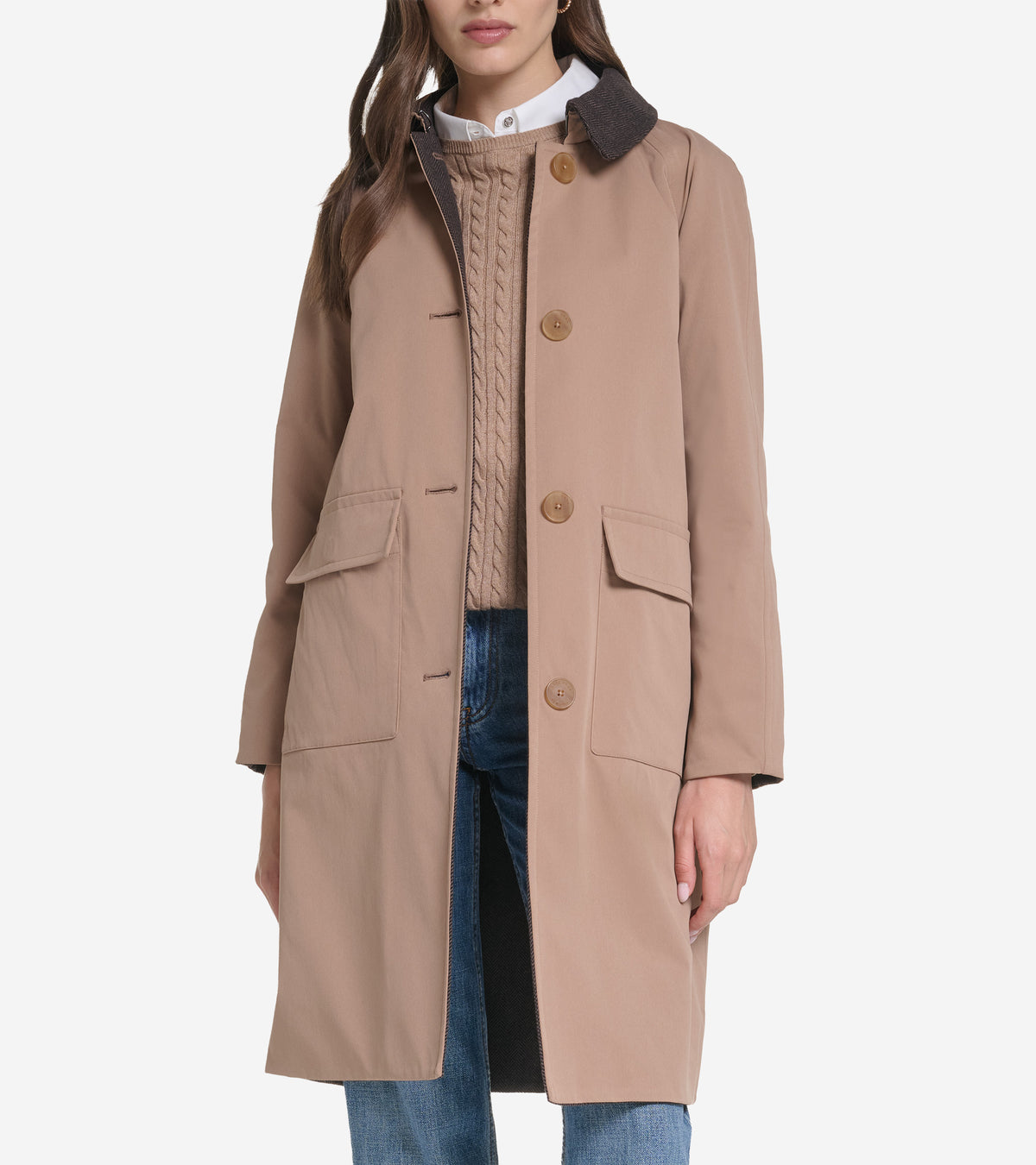 Women's Reversible Mac Rain Coat-Khaki
