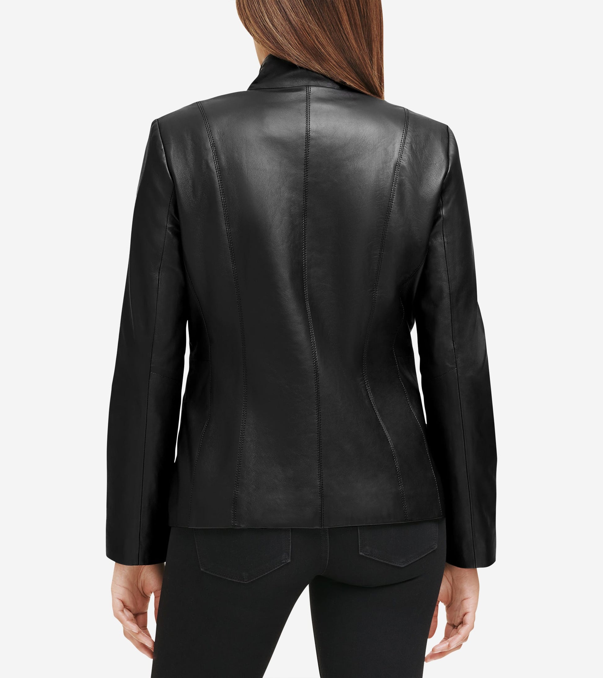 Women's Wing Collar Leather Jacket-Black