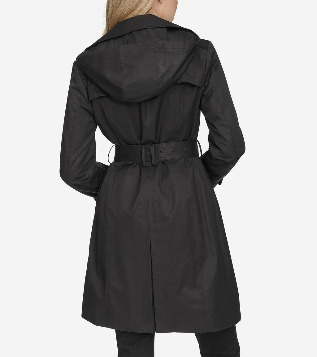 Women's Hooded Trench Coat-Black