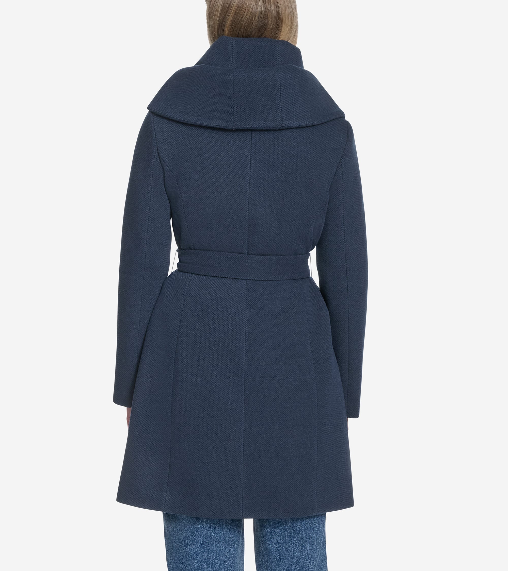 Women's Belted Asymmetrical Zip Front Twill Coat in Blue | Cole Haan