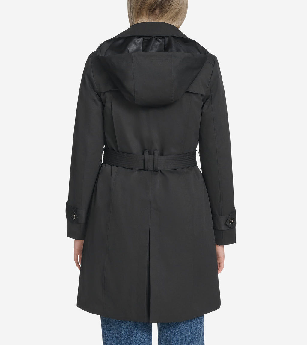 Women's Insulated Twill Trench Coat-Black