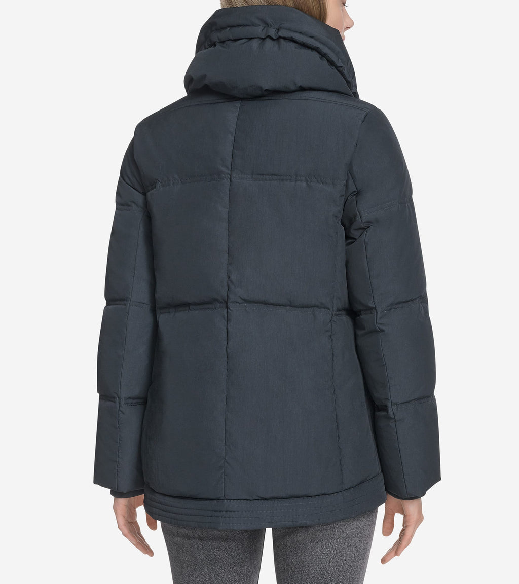 Women's Twill Nylon Down Jacket with Trapunto Stitch Details-Black
